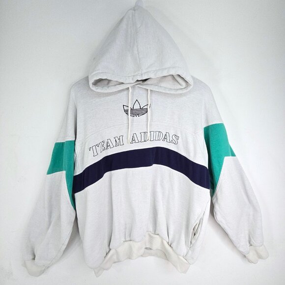 Vintage 90s Y2K Team Adidas Light Grey Pull Over Baggy Sweatshirt Hoodie Jacket - Picture 1 of 9